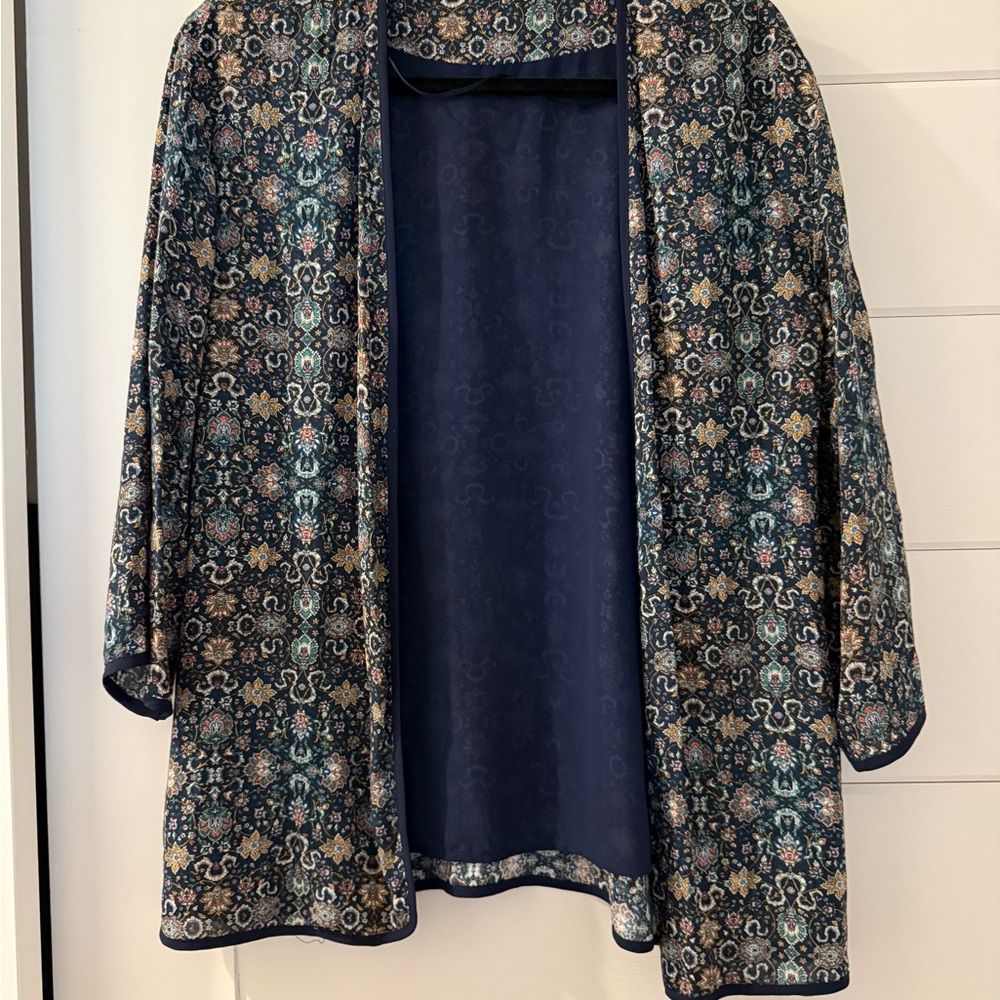 Esprit Navy Floral Paisley Open Kimono Cardigan